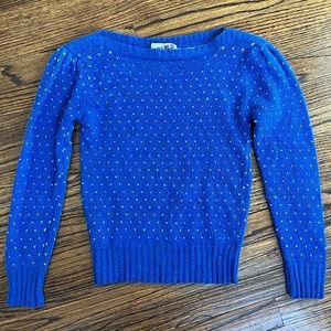 blue knit sweater with heart embroidery - TruBlu